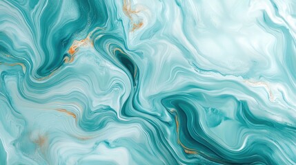Fototapeta premium Abstract fluid art in teals and golds, creating a mood of serenity and elegance.