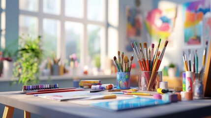 Colorful Creative Workspace with Art Supplies