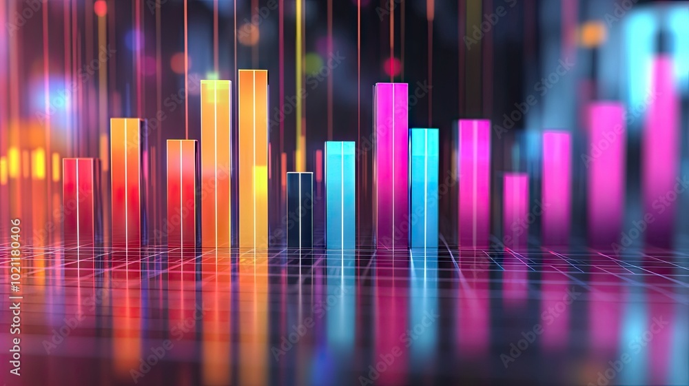 Aufkleber a vibrant display of colorful digital bar graphs representing data analytics and trends.