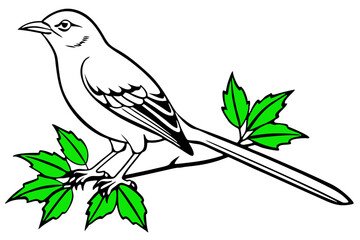 bird on a branch with green leaf vector illustration