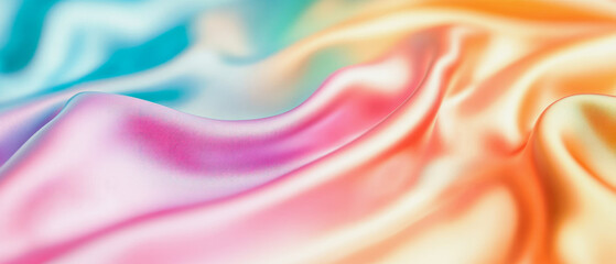 Obraz premium A shimmering, metallic look background with vibrant silk waves blending hues of pink, orange, and blue fills the space for artistic expression