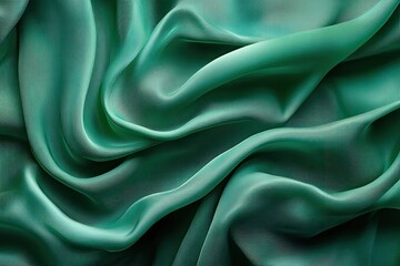 Fototapeta premium Green silk fabric with soft folds. Ideal for designs needing a luxurious and elegant texture.