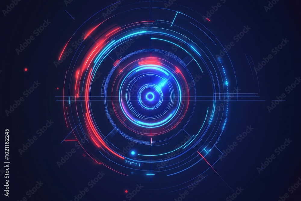 Poster Abstract design featuring blue and red circles on a colorful background, suitable for use in creative projects or as a decorative element