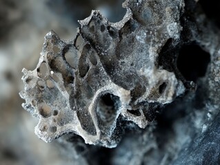 Obraz premium Abstract Macro Image of a Delicate and Complex Structure Featuring Intertwined Lines, Holes, and Crystal-like Formations