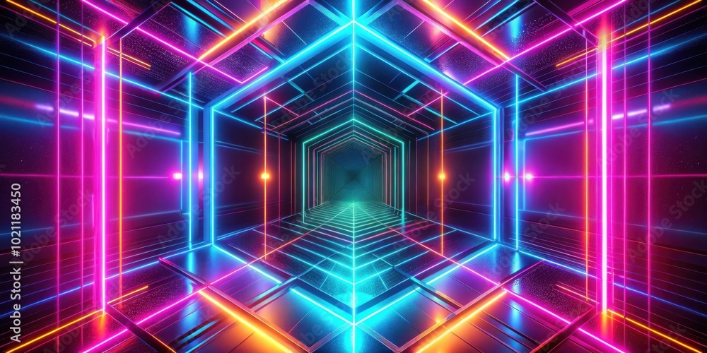 Poster futuristic glowing neon background with intersecting vibrant lines for abstract design