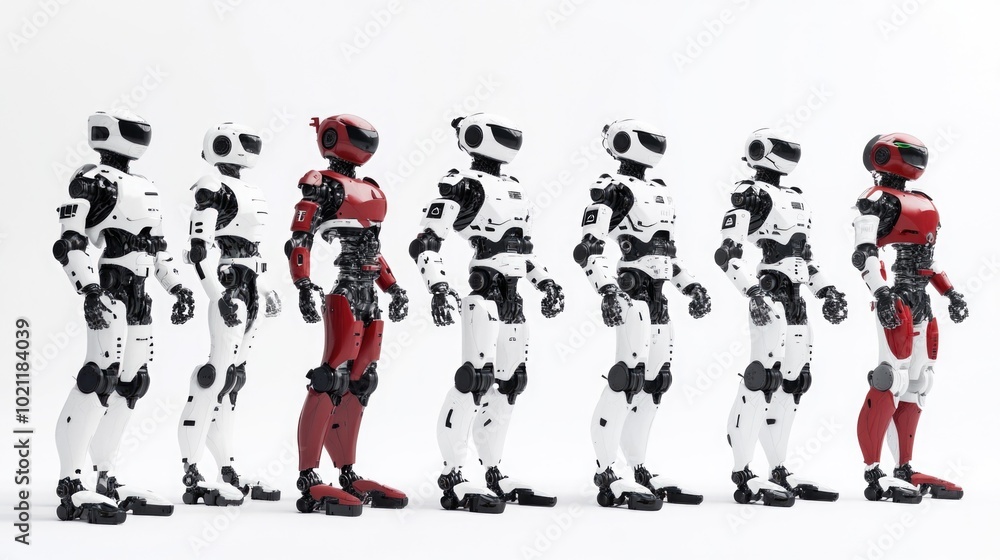 Aufkleber A group of robots standing side by side in a single frame, no background or environment depicted