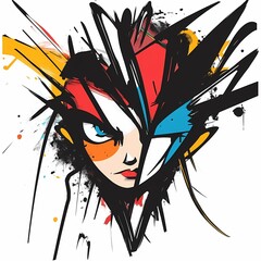 Naklejka premium Abstract illustration of a stylized face with bold colors and sharp lines.