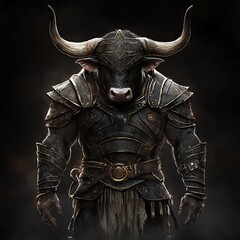 Fototapeta premium A powerful armored bull figure, exuding strength and readiness for battle.