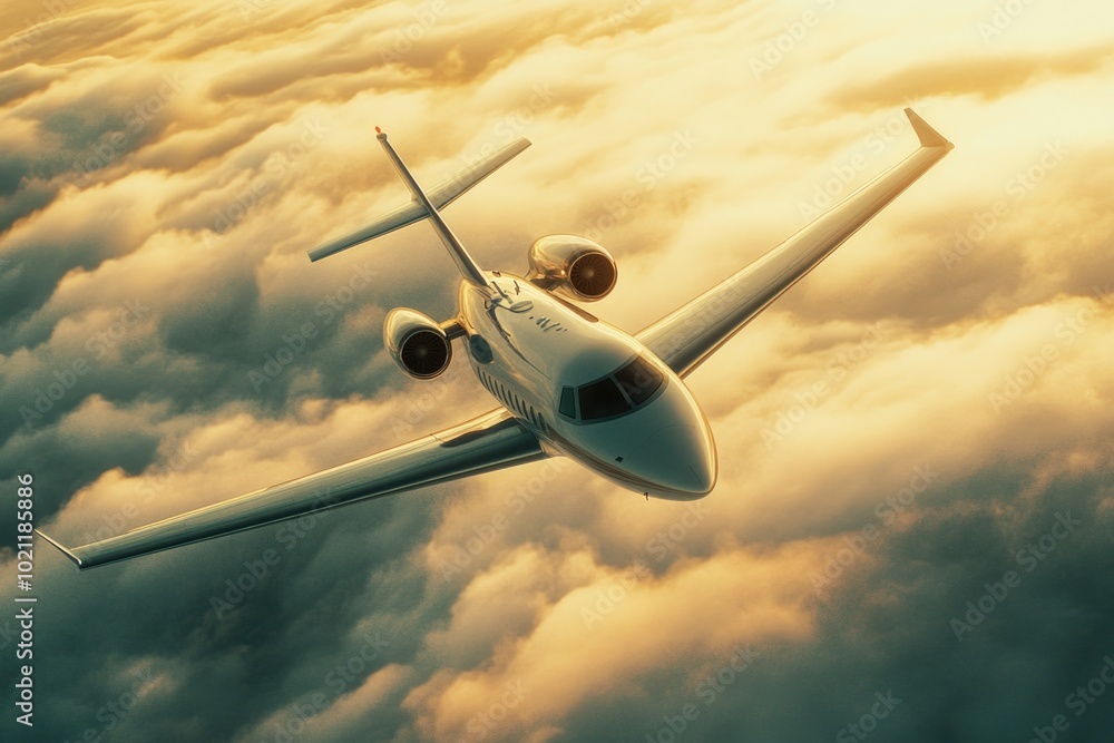 Poster a single-engine plane soaring above the clouds