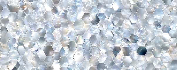 Abstract Hexagon Pattern with Iridescent Shimmering Effect White Gray and Blue Tones