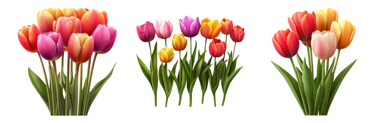 Fototapeta premium Colorful Tulips in Spring Garden Arrangement Isolated on Transparent Background