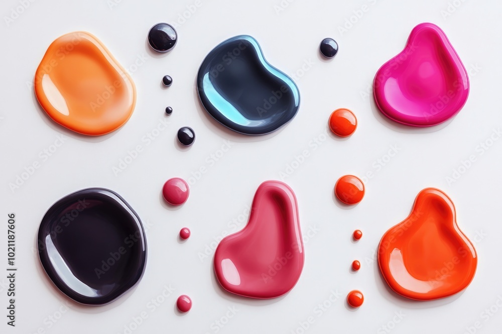 Poster a selection of paints in various colors spread out on a clean white surface