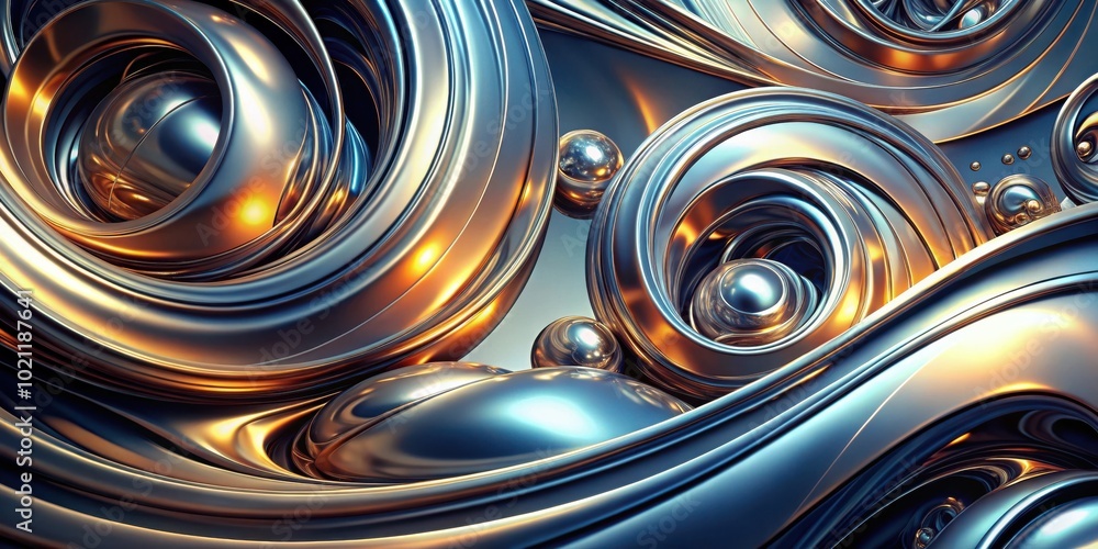 Poster Dynamic and futuristic liquid metal swirls abstract background for design projects