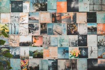 A collection of framed images or artworks displayed on a wall