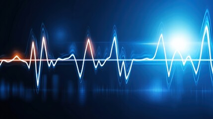 A blue wave with orange and red lines