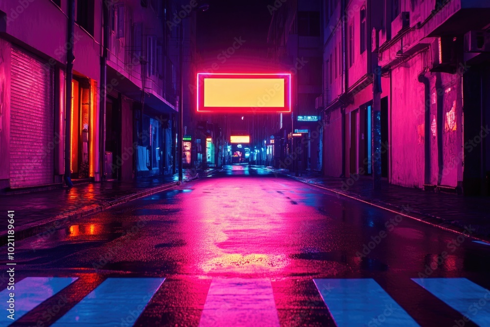 Canvas Prints A city street at night with vibrant neon signs, perfect for use in urban-themed projects, such as cityscapes or nighttime scenes