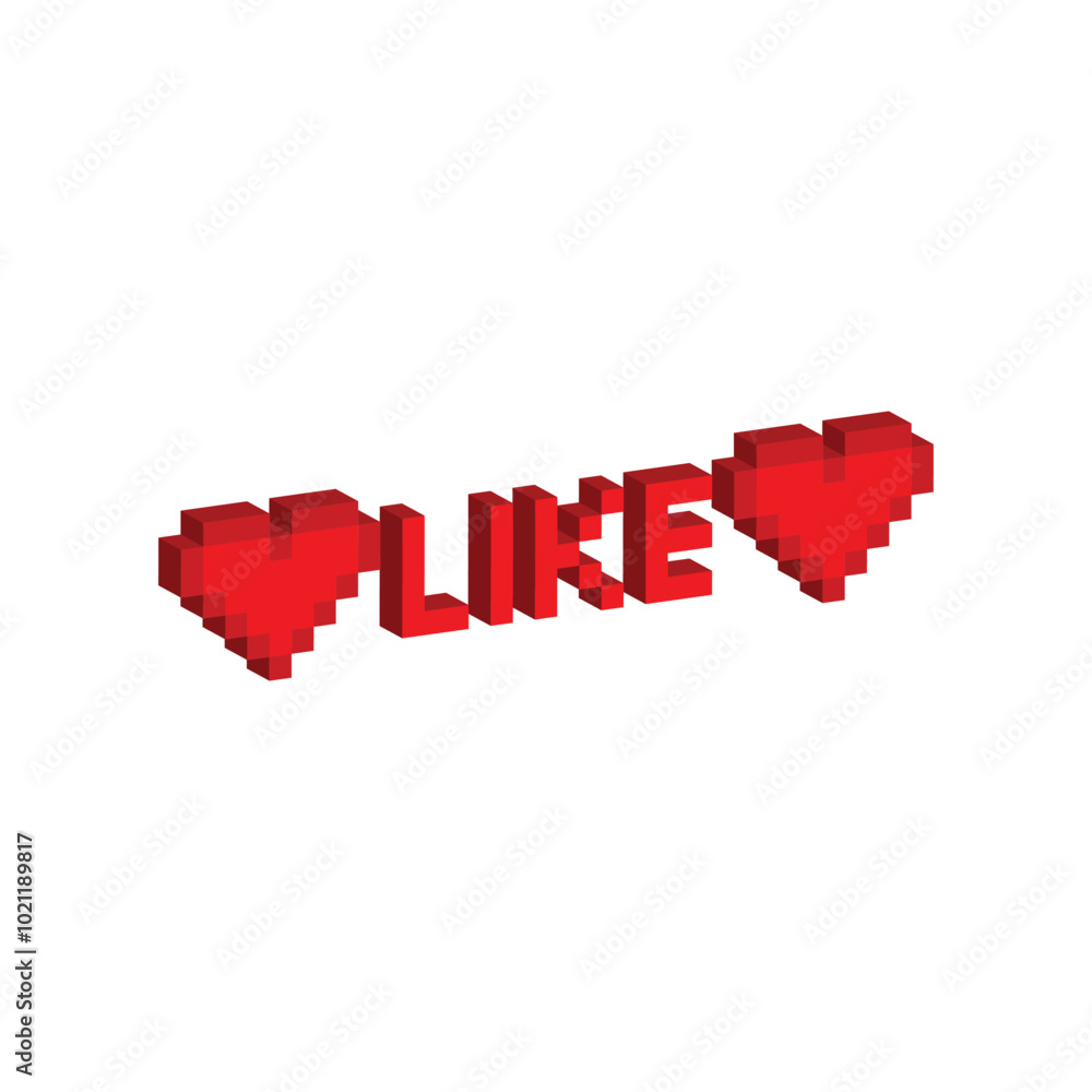 Poster isometric 3d like 8 bit icon heart pixel art 8-bit for game