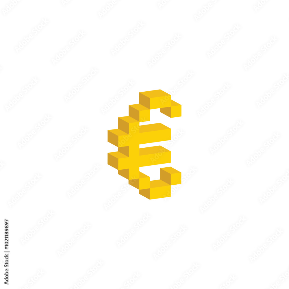 Poster isometric 3d pixel art euro coin vector icon pixel money element for 8 bit game