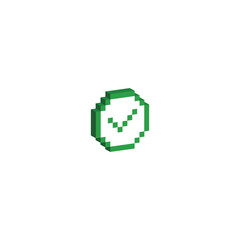 Isometric 3d pixel check mark  icons. yes icon 8 bit