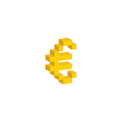 Isometric 3d pixel art euro coin vector icon pixel money element for 8 bit game