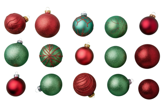 Set of Decorative Christmas balls isolated on white, PNG die cut transparent.