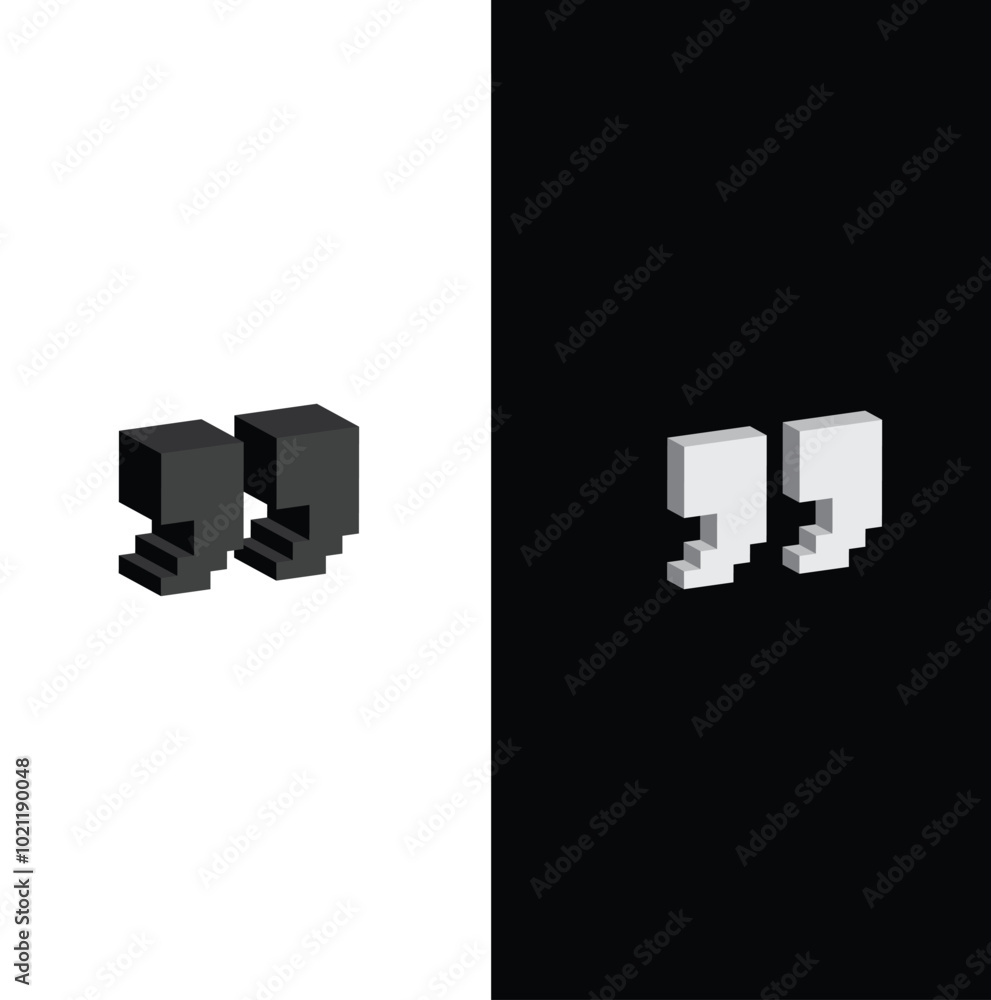Poster isometric 3d pixel art quote marks vector icon 8 bit game