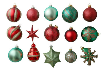 Set of Decorative Christmas balls isolated on white, PNG die cut transparent.