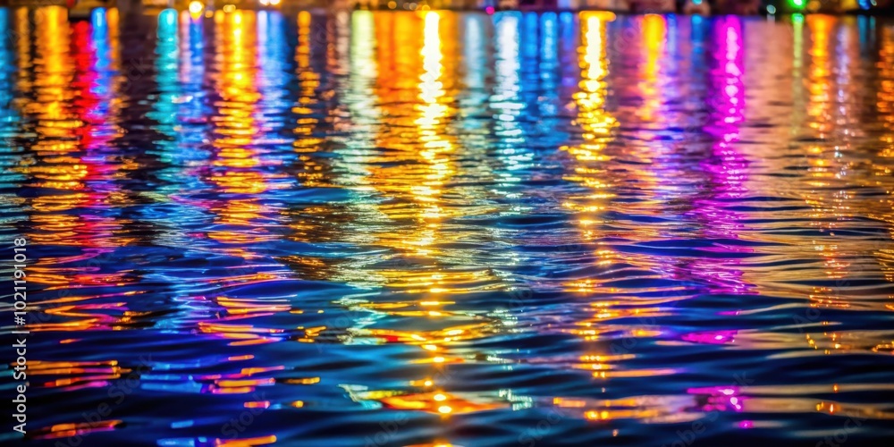 Aufkleber Vibrant and colorful light reflections on night water surface creating magical shimmering patterns