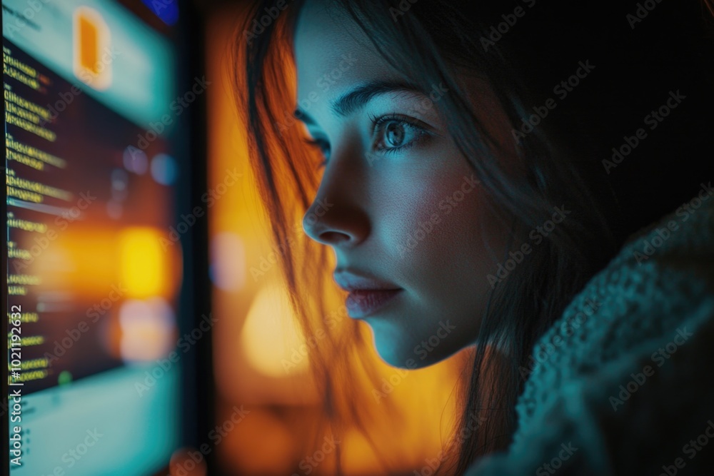 Poster a person analyzing data on a laptop screen