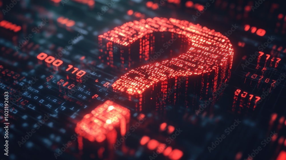 Fototapete a sleek 3d digital question mark in a matrix of binary code, highlighting ai-driven question answeri