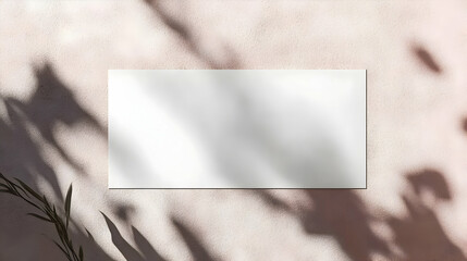 Blank White Paper Mockup on a  Beige Textured Wall with  Leaf Shadows