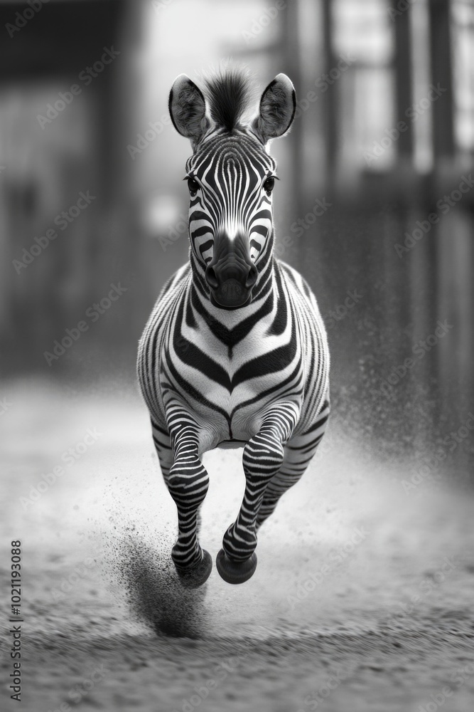 Poster a zebra runs freely in a monochrome environment