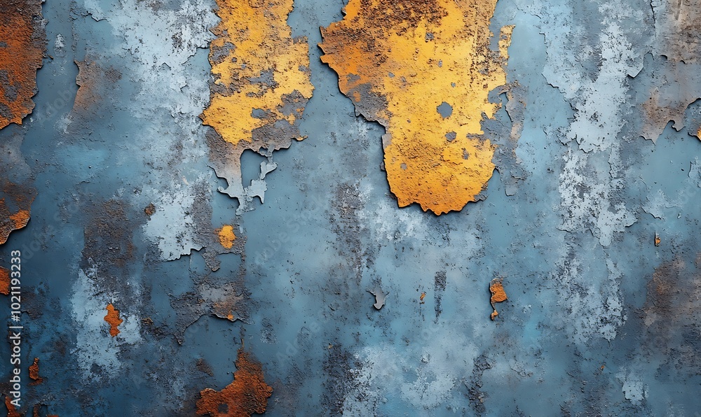 Aufkleber a textured surface showcasing peeling blue paint with rust-colored patches, creating an aesthetic bl