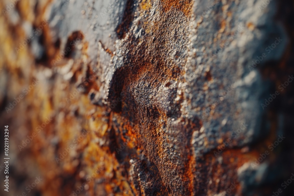Poster A close-up view of a rusty metal surface with visible corrosion and texture