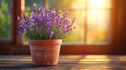 Serene Lavender Plant in a Rustic Pot