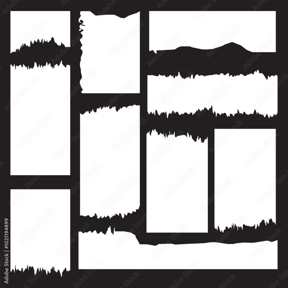 Poster strips and pieces of torn white paper of different shapes. set of ripped sheets, newspaper scrap wit