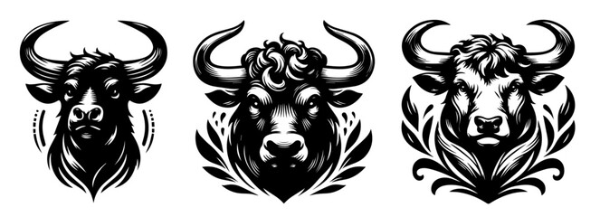 powerful black bull portraits in striking black vector design