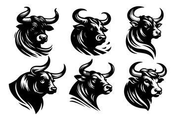 black vector portraits of powerful bulls showcasing strength and intensity