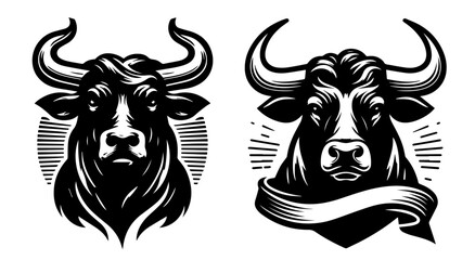 black vector set of strong bulls 