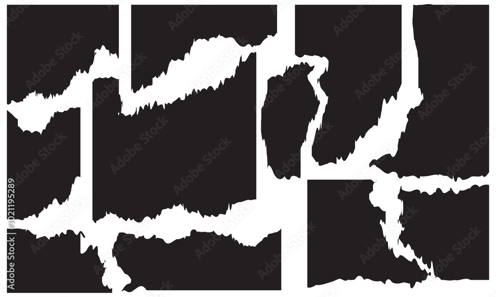 Poster strips and pieces of torn black paper of different shapes. set of ripped sheets, newspaper scrap wit