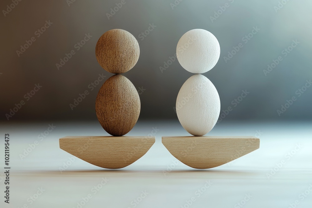 Aufkleber two wooden spheres resting on top of each other in a balanced pose