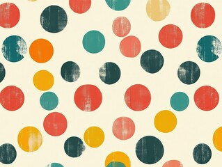 Retro pop art pattern with colorful, textured circles on a light background.