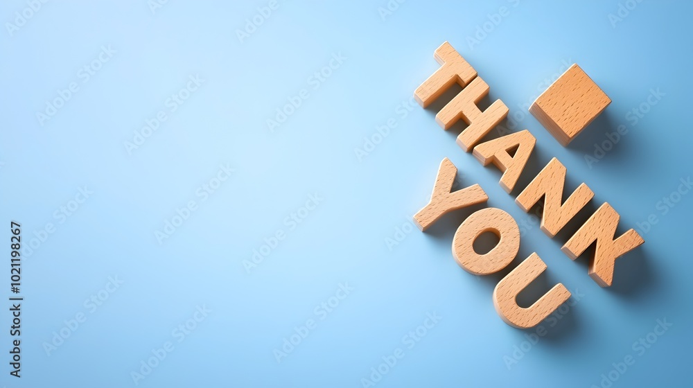 Poster elegant thank you message created from wooden blocks in a minimalist modern composition set against 