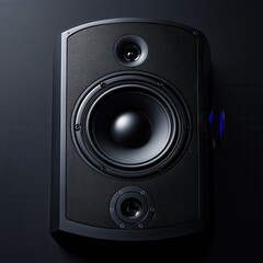 Fototapeta premium A high-fidelity audio speaker showcases its impressive build and design against a dark backdrop, ideal for audiophiles seeking superior sound quality.