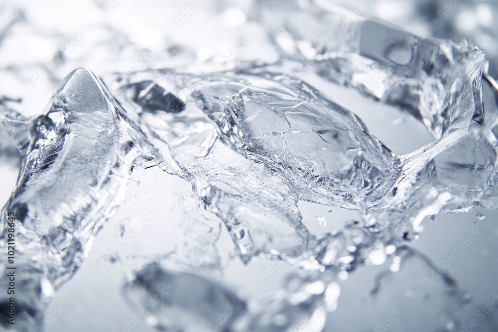 Poster a collection of ice cubes sitting on a table, perfect for use in commercial or editorial contexts