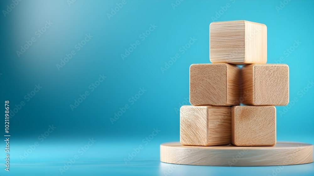 Poster wooden thank you blocks artfully arranged on a tranquil blue backdrop with a clean minimalist compos