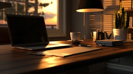 Cozy Home Office Desk Setup with Morning Light