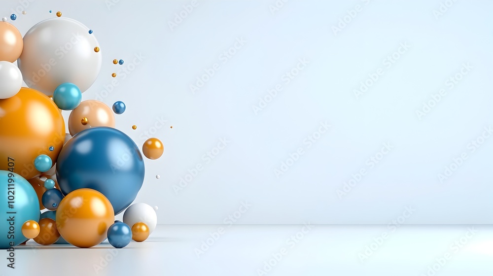 Poster sleek 3d corporate objects and high tech business equipment arranged on a clean minimalist white bac