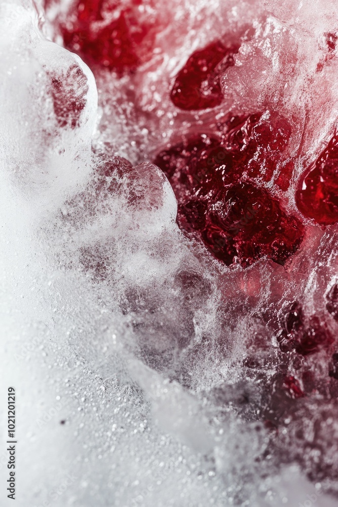 Poster A close-up shot of a red substance floating on the surface of calm water