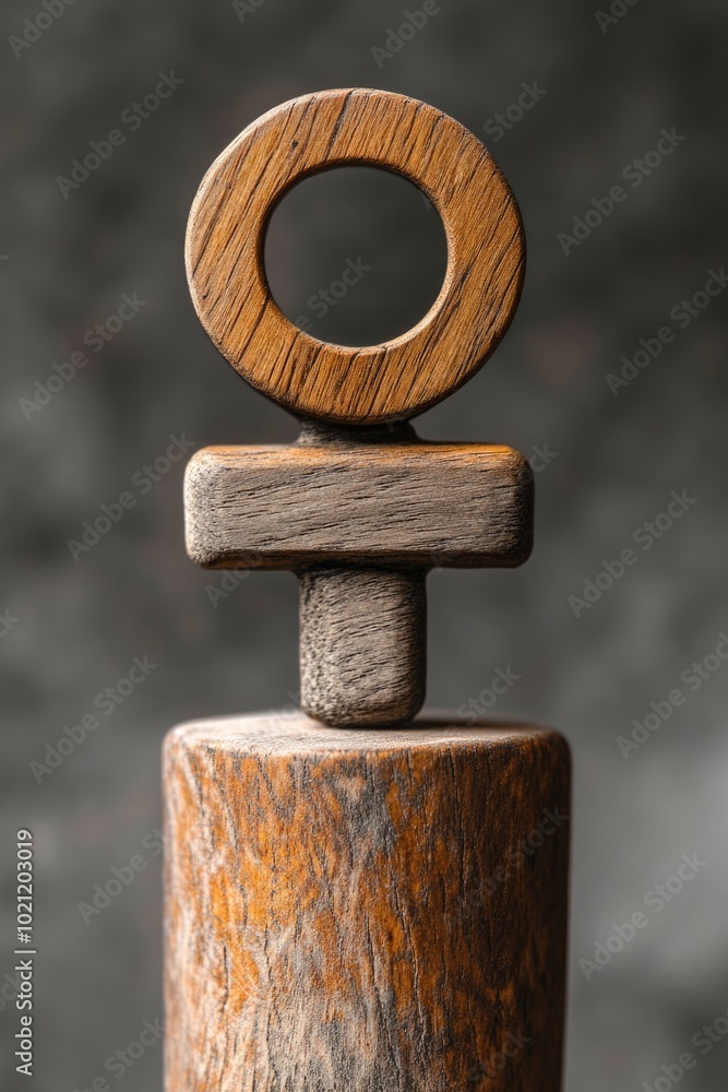 Poster A wooden object with a ring on top used as a door knocker, simple and functional design